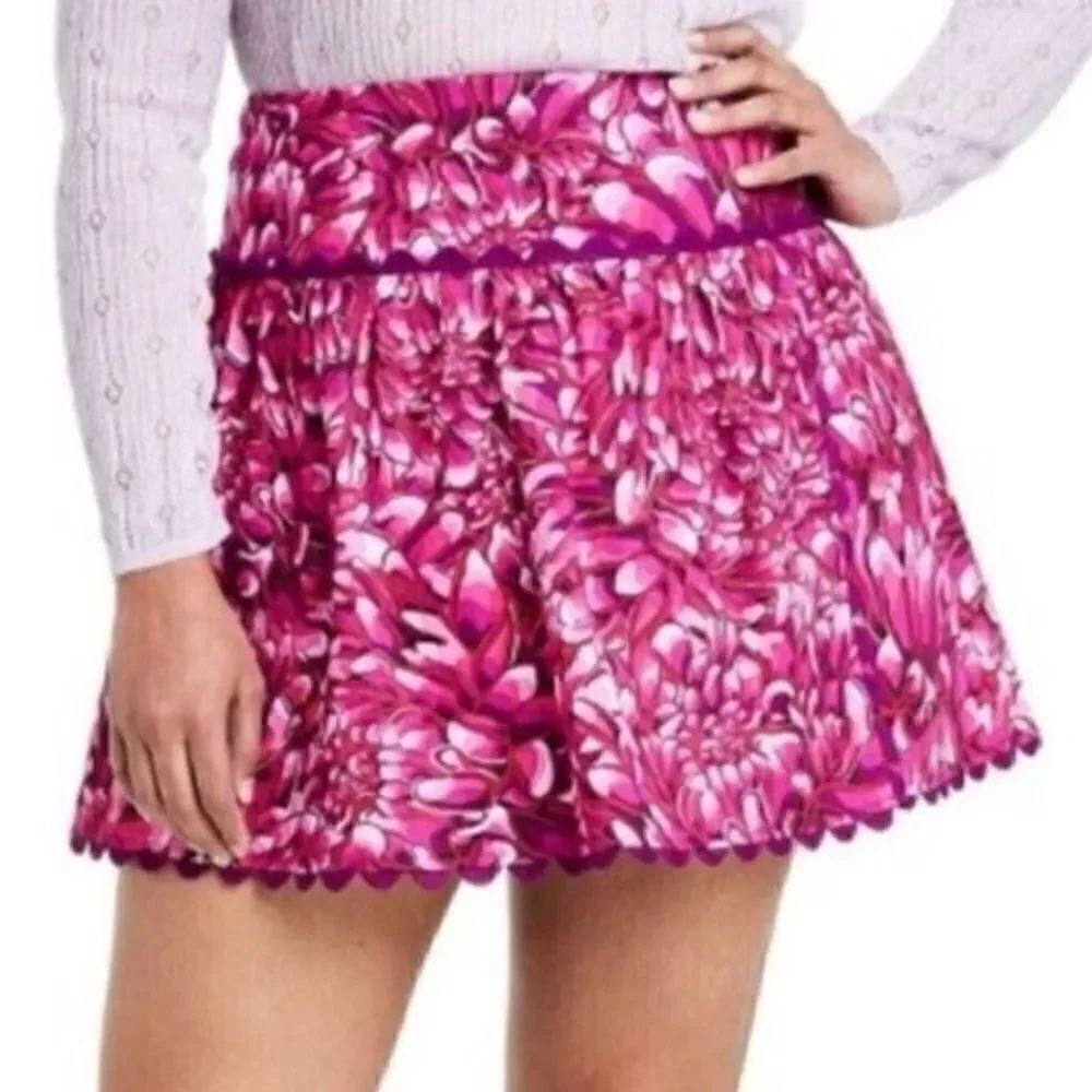 Kika Vargas Mum Scalloped Hem Mini Skirt Pink And White Floral Size 10